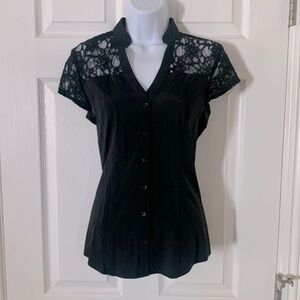 Express Black Blouse with Lace Shoulders size s